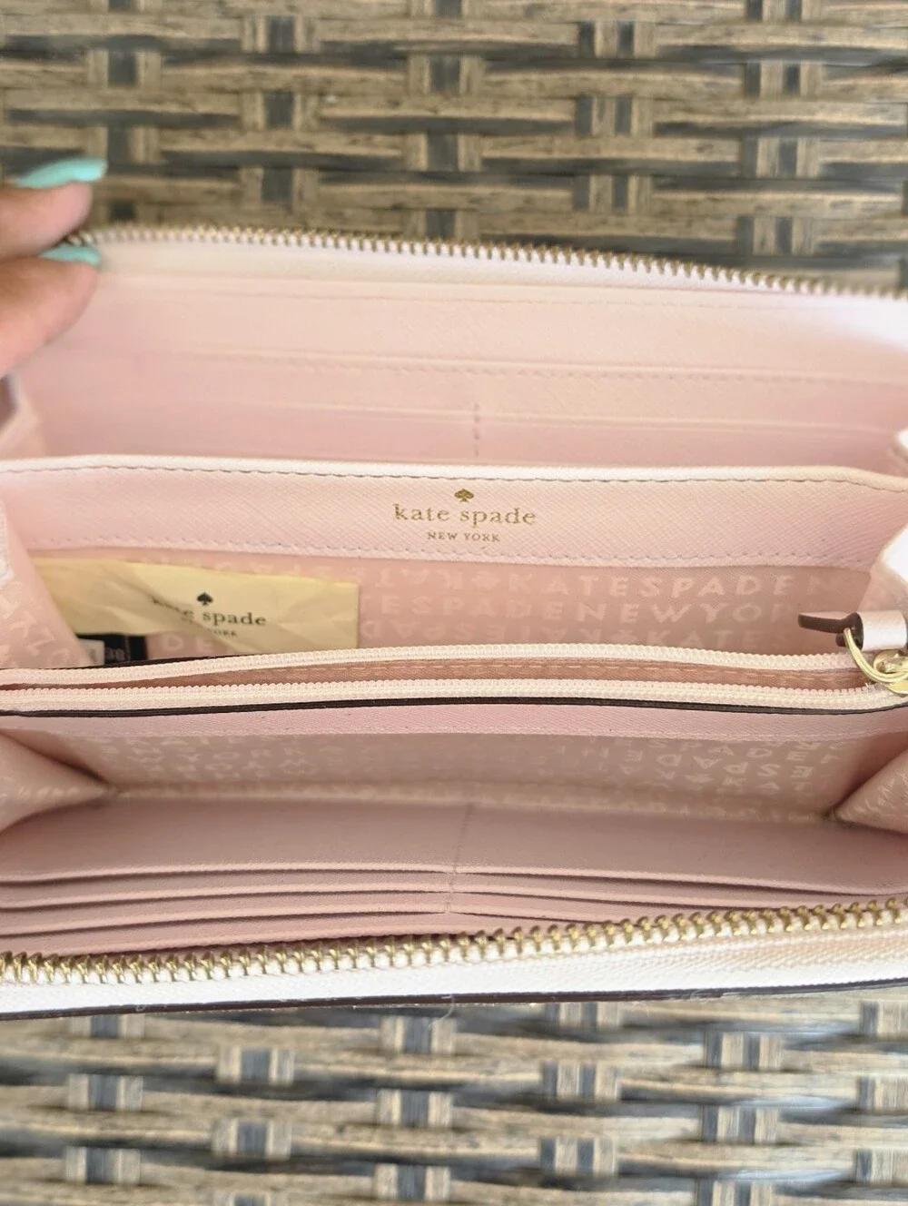 kate spade Pale Pink Zip-Around Leather Wallet with Gold Hardware